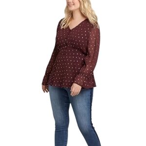 Lane Bryant ruffle lightweight blouse wine burgundy womens plus 14
